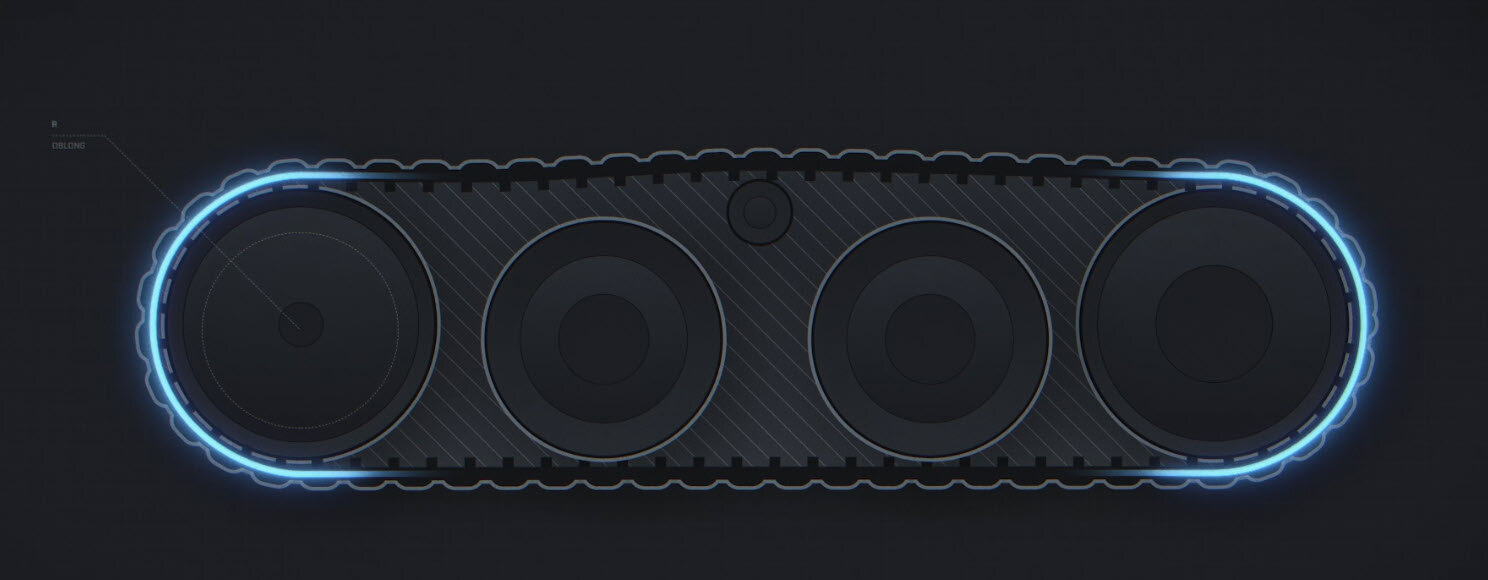 Our oblong track design reduces the number of bend points by half while doubling the bend radius. This minimizes power loss, allowing more engine power to reach the ground. The result is greater productivity and higher travel speeds across any terrain.