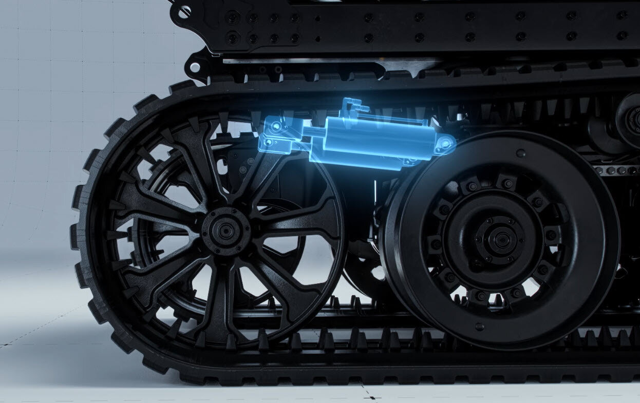 The Intelligent Dual-Action Track Tensioning System continuously optimizes track tension in real time. It reduces tension under light loads to minimize wear, then automatically increases tension when higher torque is required, extending undercarriage life while maximizing performance.